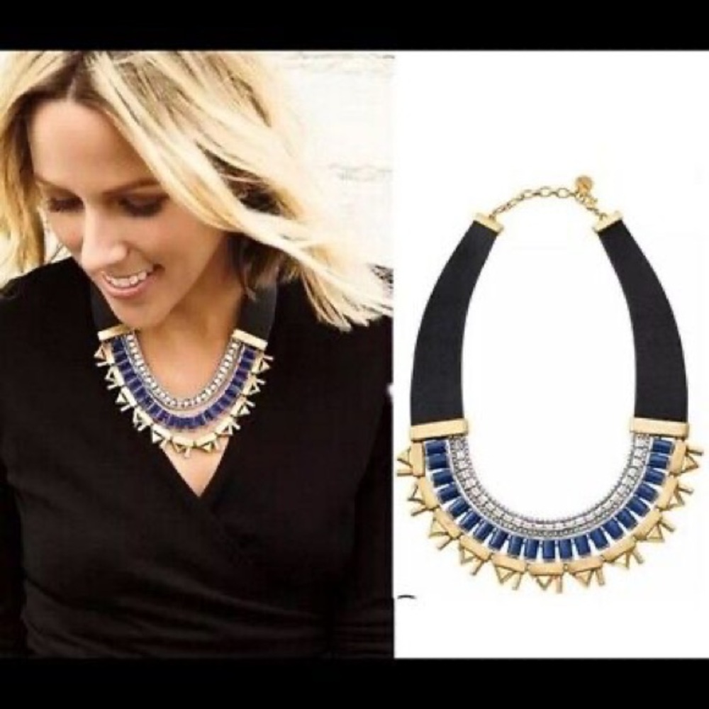 Stella & Dot "Natalie" Reversible Statement Necklace , Black/Blue Leather